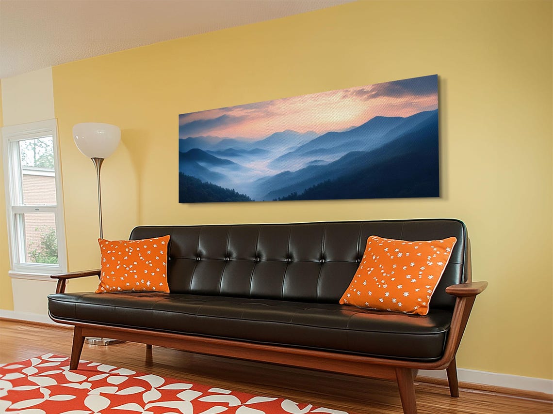 Misty Mountain Ridges Pink Sunset Panoramic Appalachian Poster Art - Image 6