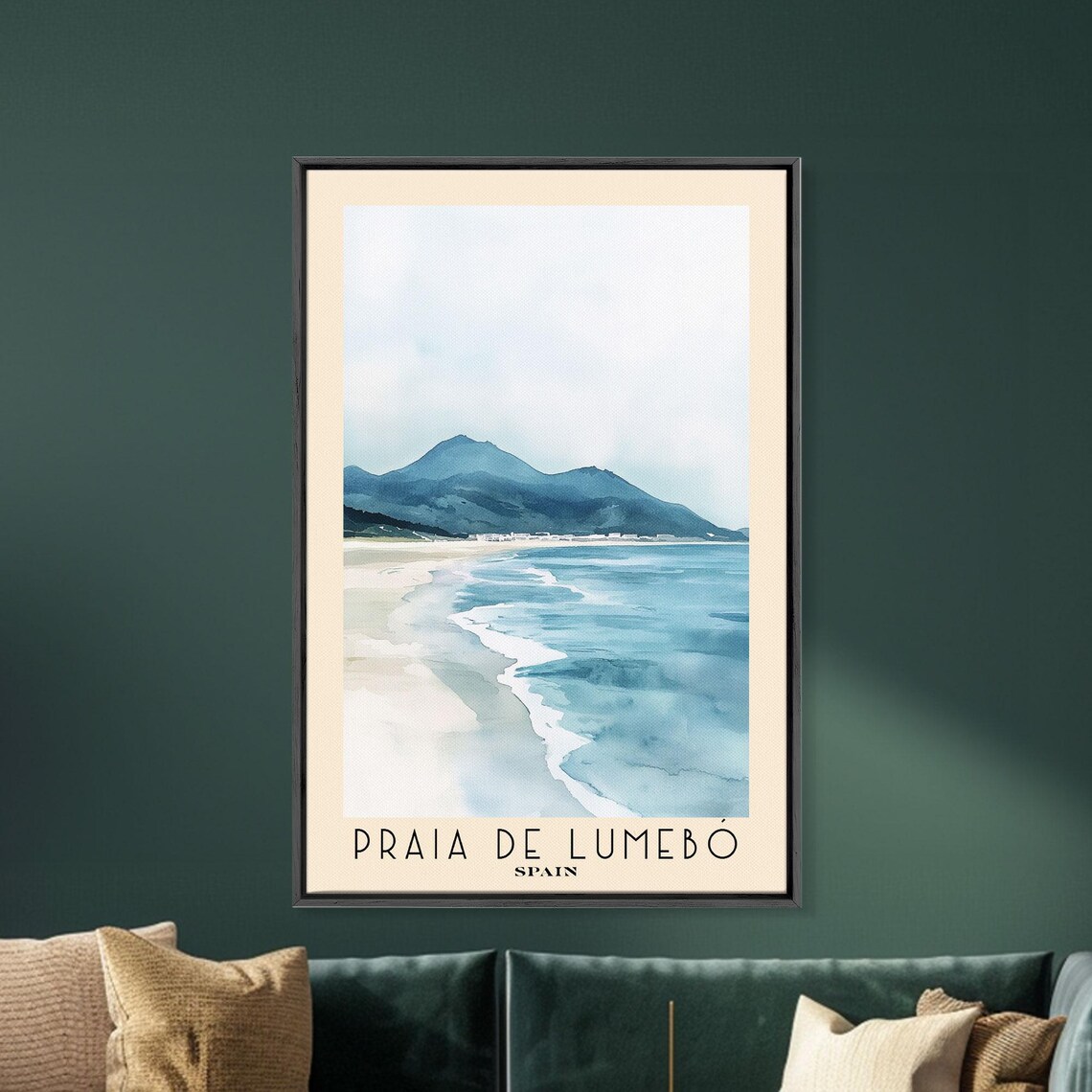 Praia de Lumebo Spain Misty Mountain Shore Minimal Watercolor Travel Poster - Image 5