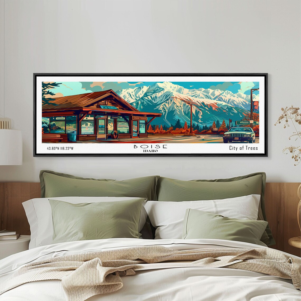 Boise Idaho City Of Trees Mountain Lodge Snow Peaks Travel Poster