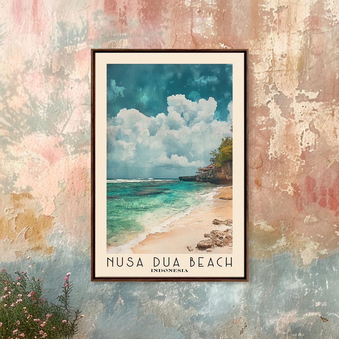 Nusa Dua Beach Indonesia Turquoise Waves Cloudy Sky Travel Poster