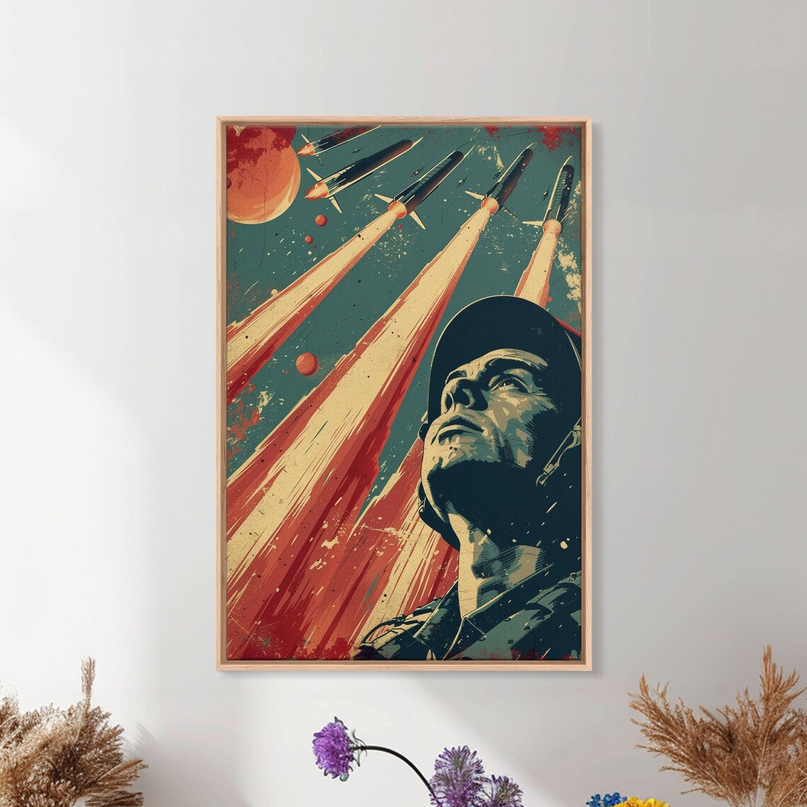 Retro Rocket Launch Cosmonaut Vintage Space Propaganda Poster Print