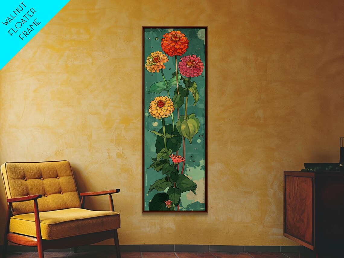 Vibrant Orange Pink Yellow Blossoms Green Japanese Art Poster - Image 4