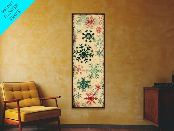 Snowflakes In Varied Sizes And Shapes Scattered On A Beige Ukiyo E Art Japanese Framed Print Skinny Tall Art