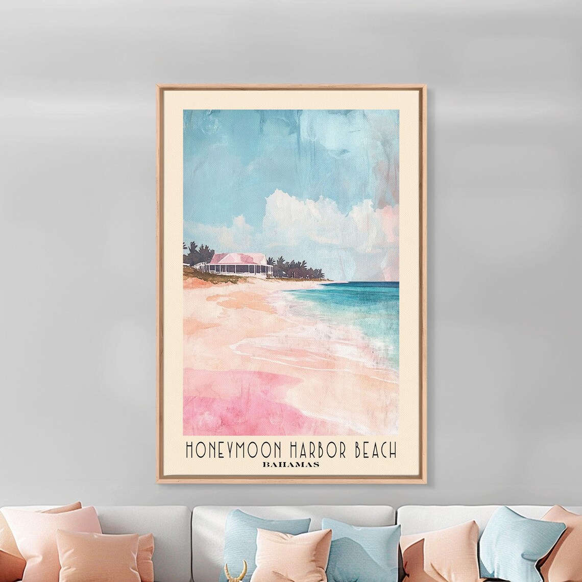 Honeymoon Harbor Beach Bahamas Pink Sand Resort Watercolor Poster - Image 3