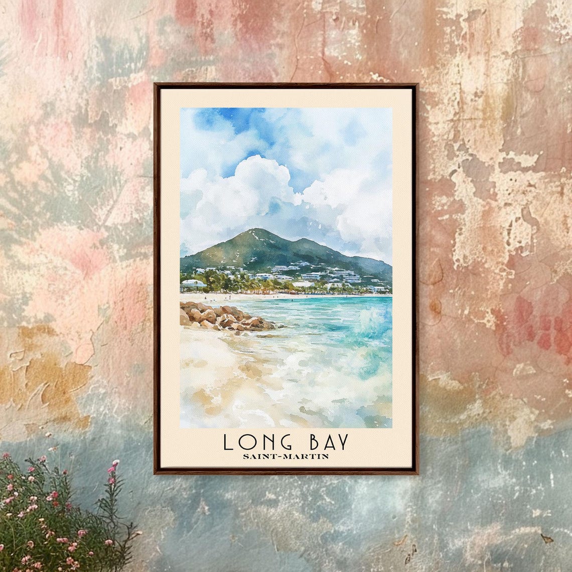 Long Bay Saint Martin Turquoise Sea White Beach Mountain View Poster - Image 5