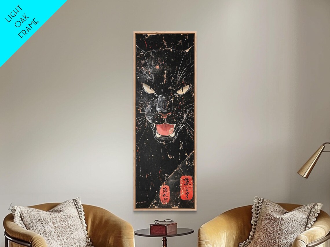 Fierce Black Panther Head Glowing Eyes Dark Grunge Wild Cat Wall Poster - Image 4