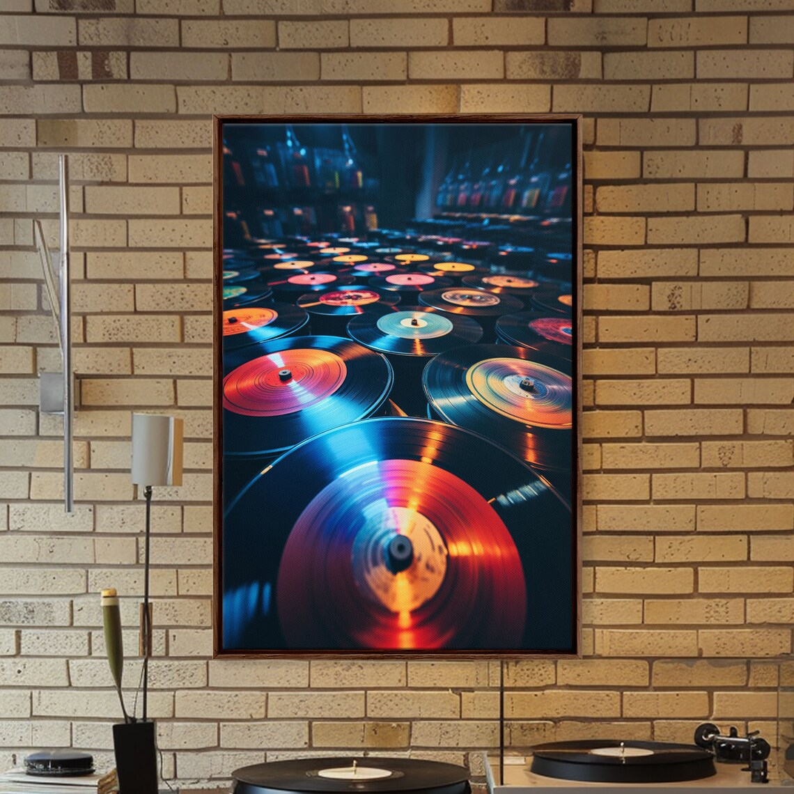 Vinyl Records Close Up Moody Blue Red Glow Music Room Wall Art Poster - Image 4