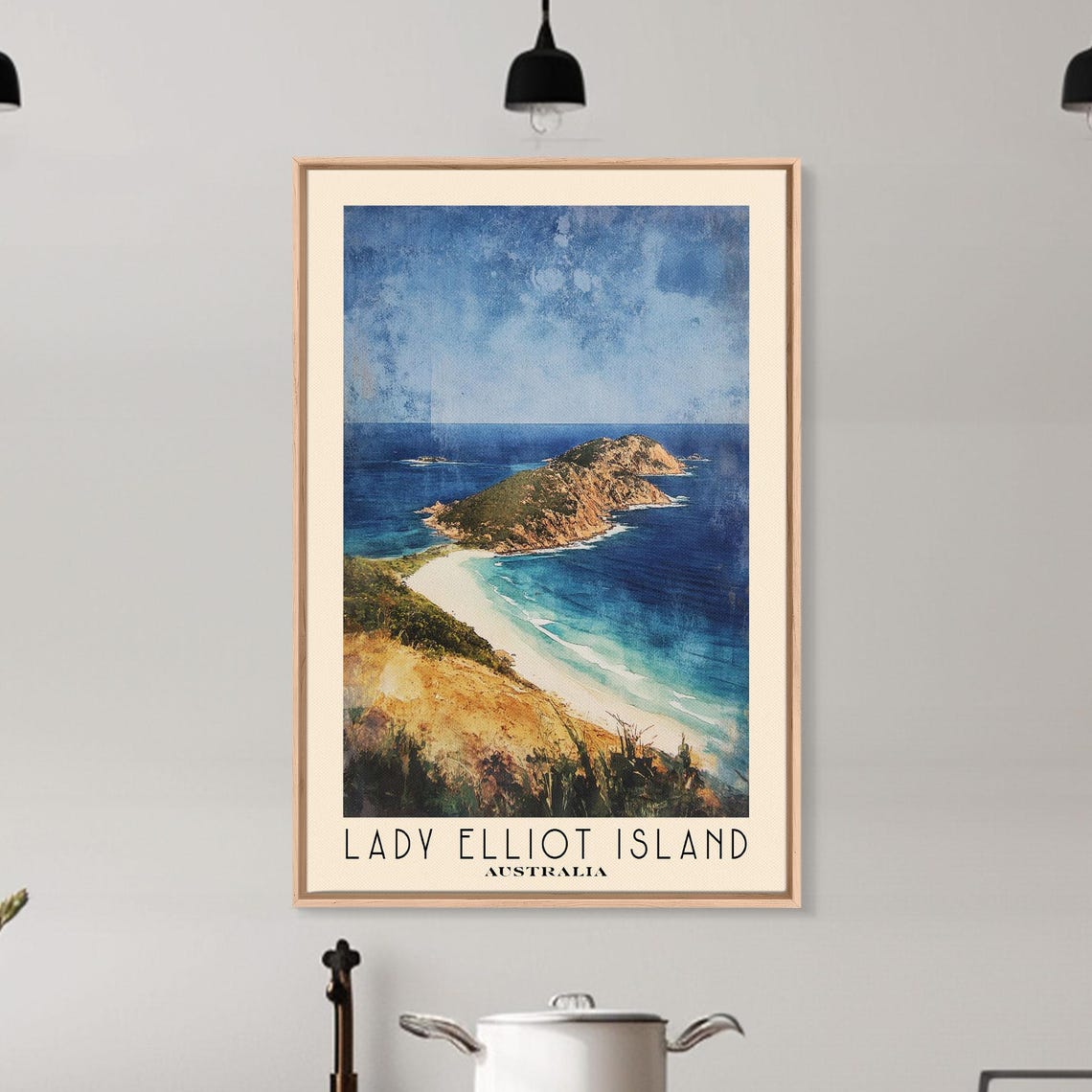Lady Elliot Island Australia Aerial View Coral Coast Watercolor Poster - Image 6