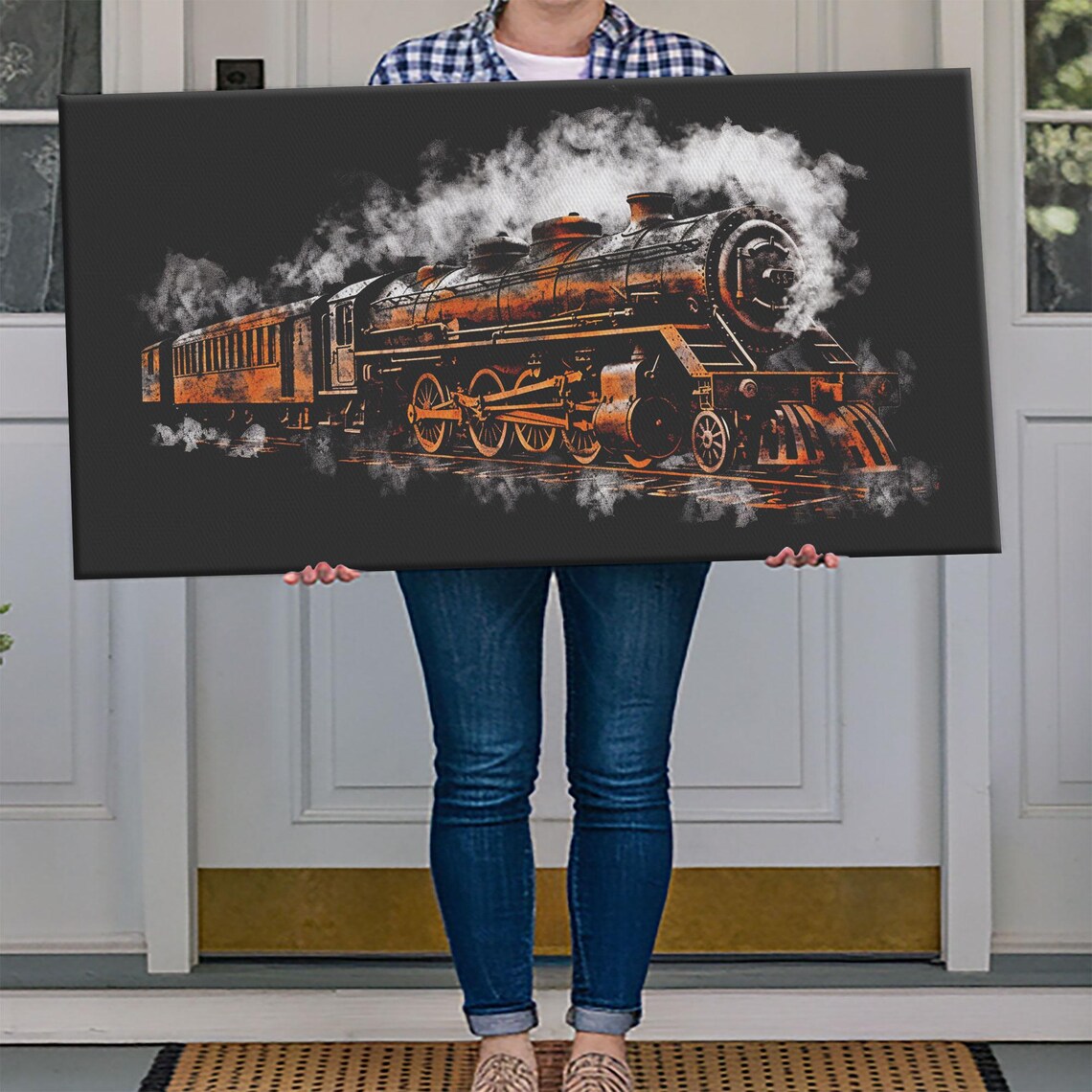Locomotive Wall Decor Orange Steam Train Wall Art Retro Train Wall Art Panoramic Wall Decor Print Wall Art Framed Art - Image 4