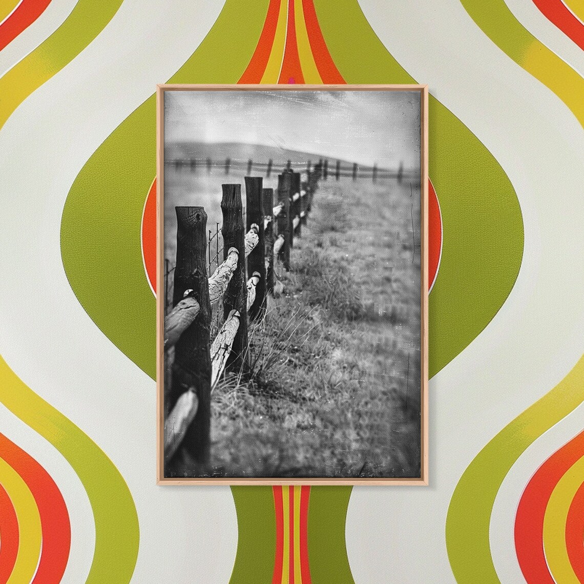 Old Wooden Fence In Black And White Vintage Farmhouse Field Poster - Image 3