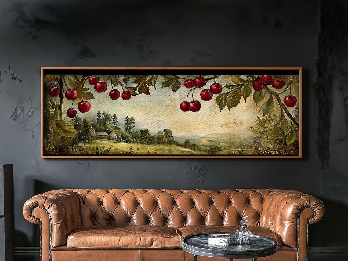 Cherries Rustic Farmhouse Landscape Wall Art Print
