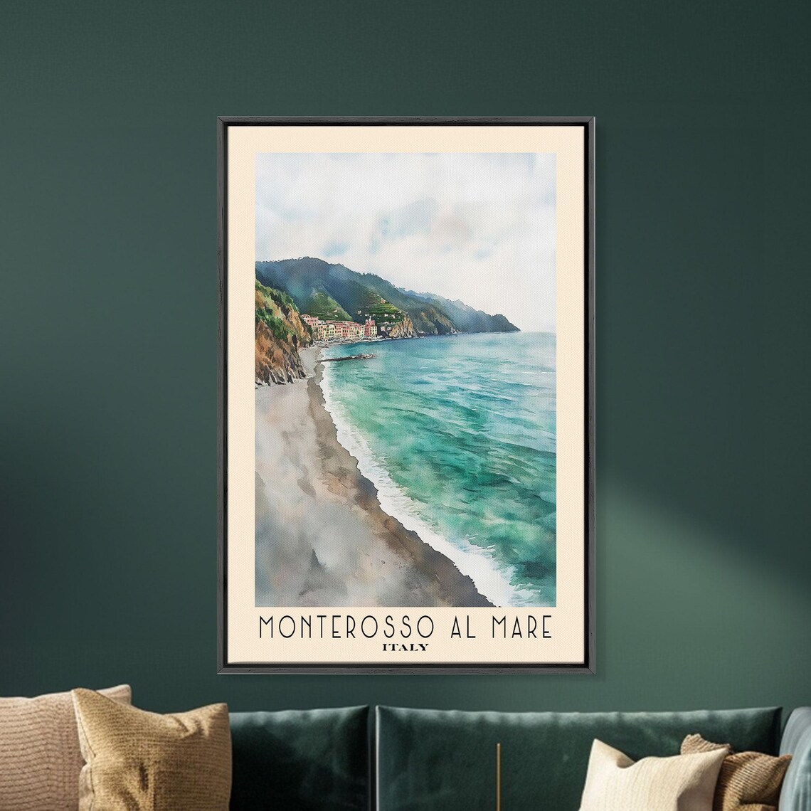 Monterosso al Mare Italy Colorful Village Beach Cove Watercolor Poster - Image 5