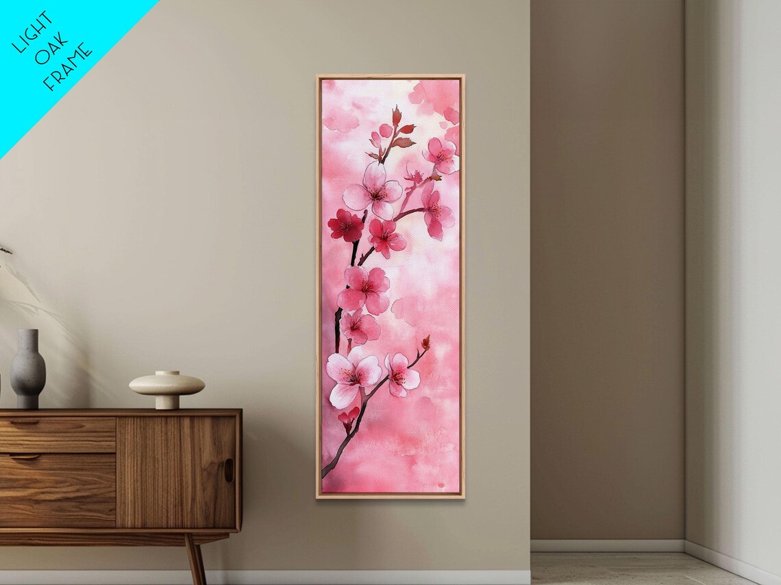 Delicate Pink Cherry Blossom Branch Watercolor Floral Wall Art - Image 4