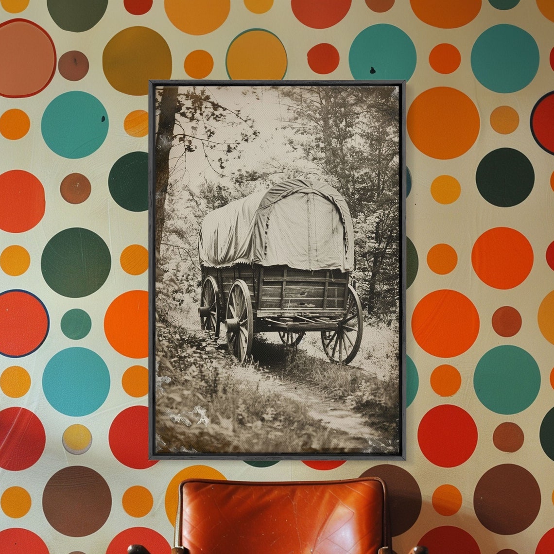 Pioneer Covered Wagon Forest Trail Sepia Vintage Antique Wall Poster - Image 5