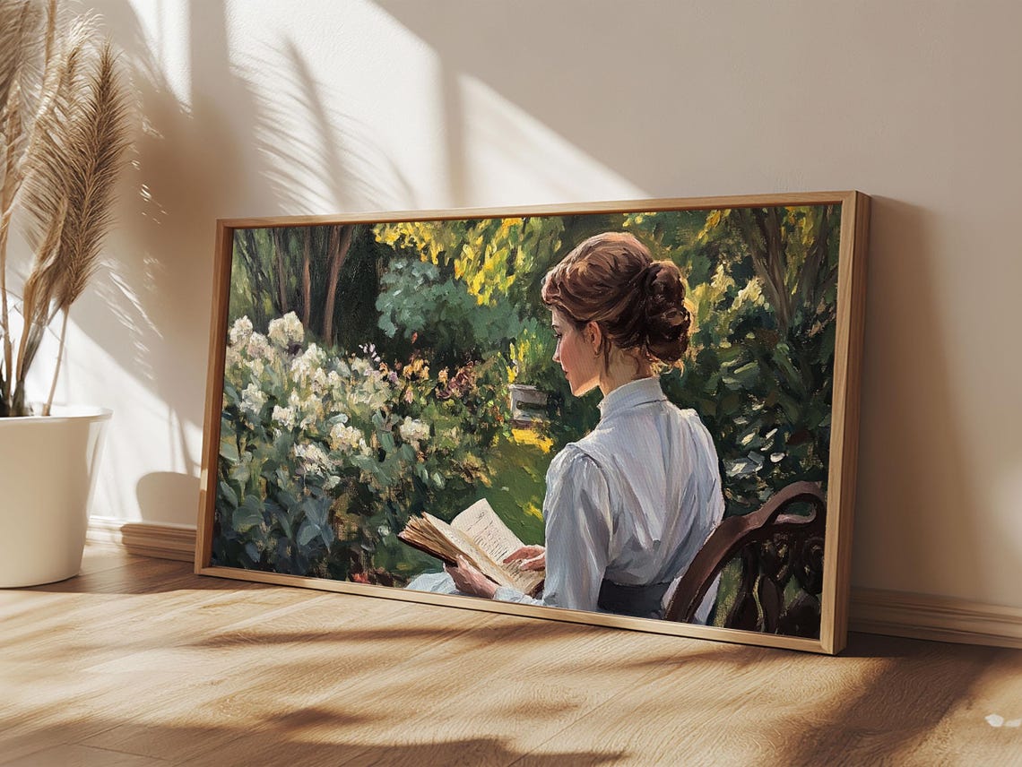 Victorian Oil Painting Print Of A Woman In The Garden Framed Print Ready To Hang Art Woman In Garden Painting Wall Art - Image 2