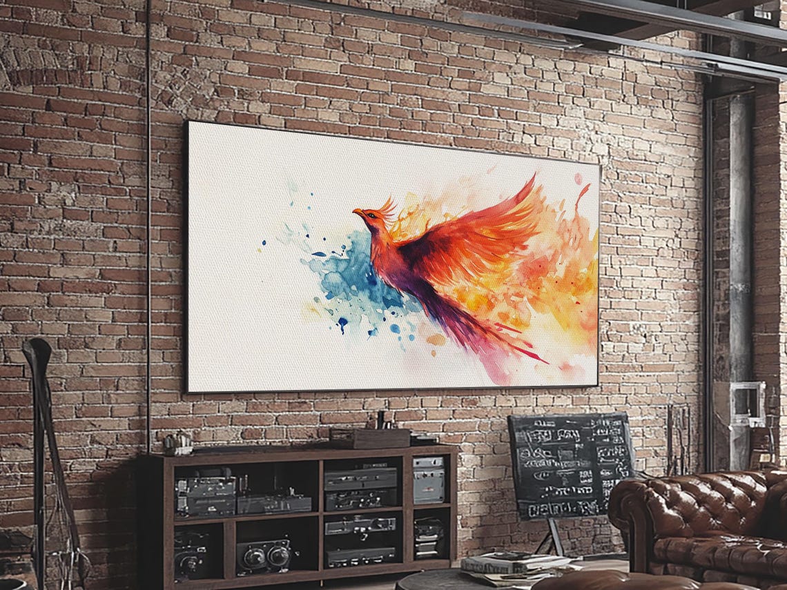 Phoenix In Flight Fiery Watercolor Bird Rising Inspirational Wall Art - Image 5