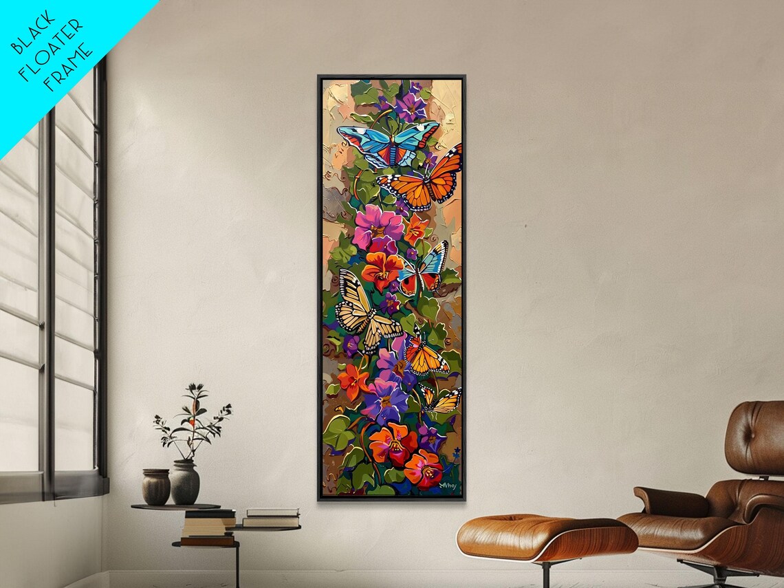 Colorful Butterflies Among Bright Flowers Impasto Botanical Wall Art
