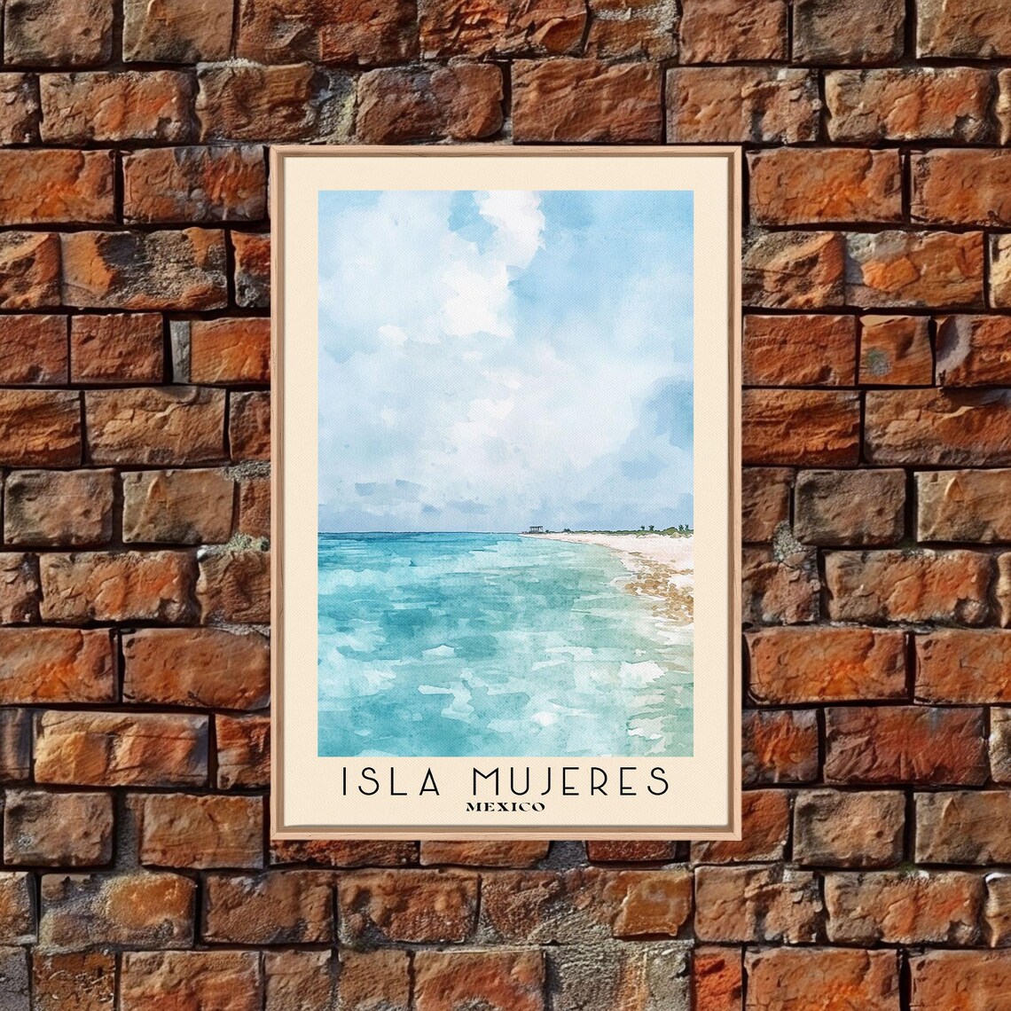 Isla Mujeres Mexico Bright Turquoise Sea White Beach Watercolor Wall Poster - Image 5