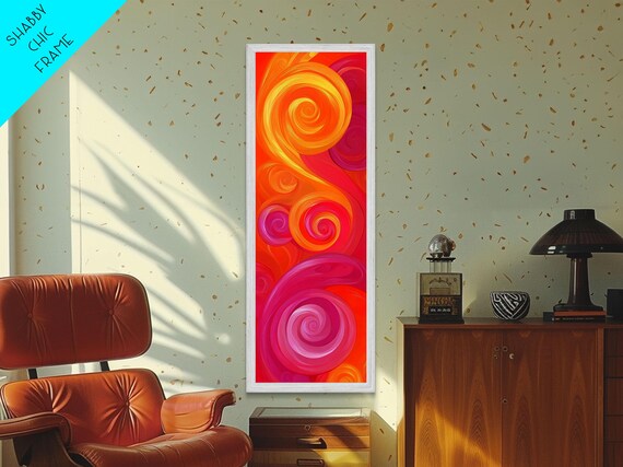 Bright Pink Orange Abstract Swirls Print Vertical Skinny Art Pink Orange Dorm Wall Art Minimalist Artistic Decor