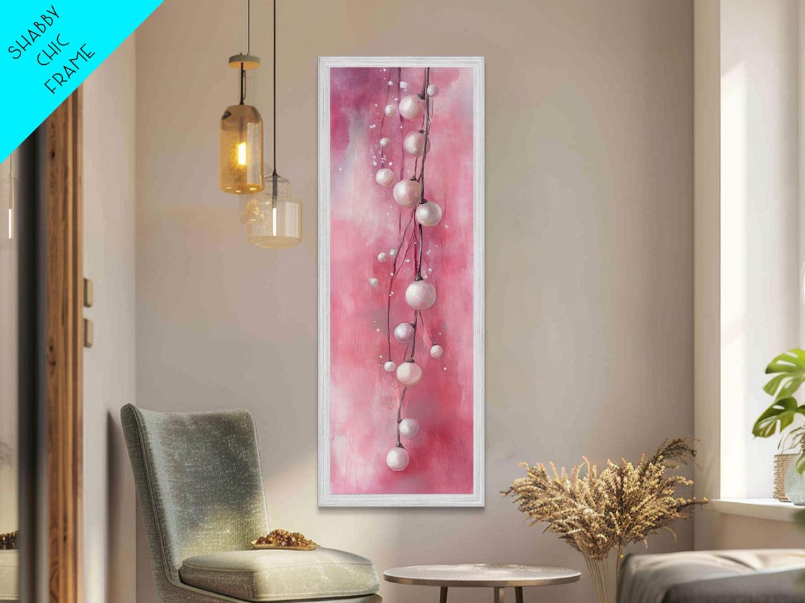 Hanging Fairy Lights On Pink Watercolor Cozy Minimalist Wall Art - Image 5