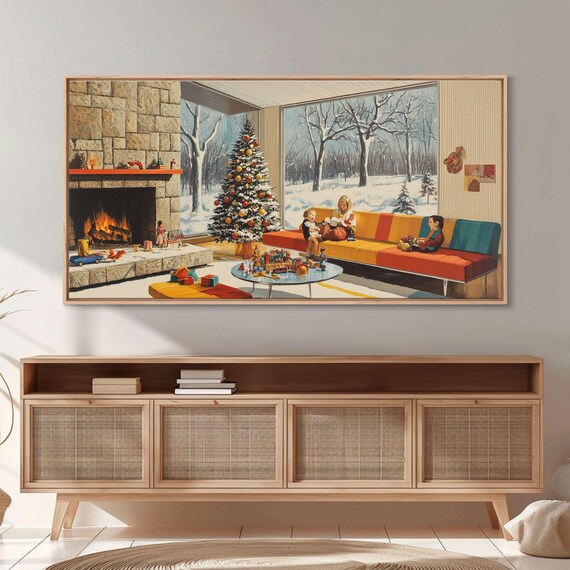 Mid-Century Modern Christmas Scene, Retro Art Print