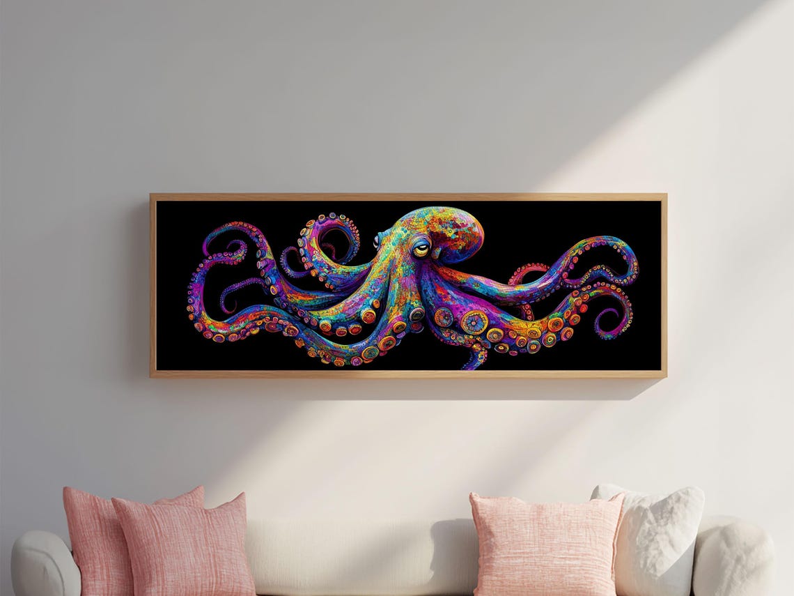 Rainbow Octopus Black Background Psychedelic Colorful Ocean Poster - Image 5