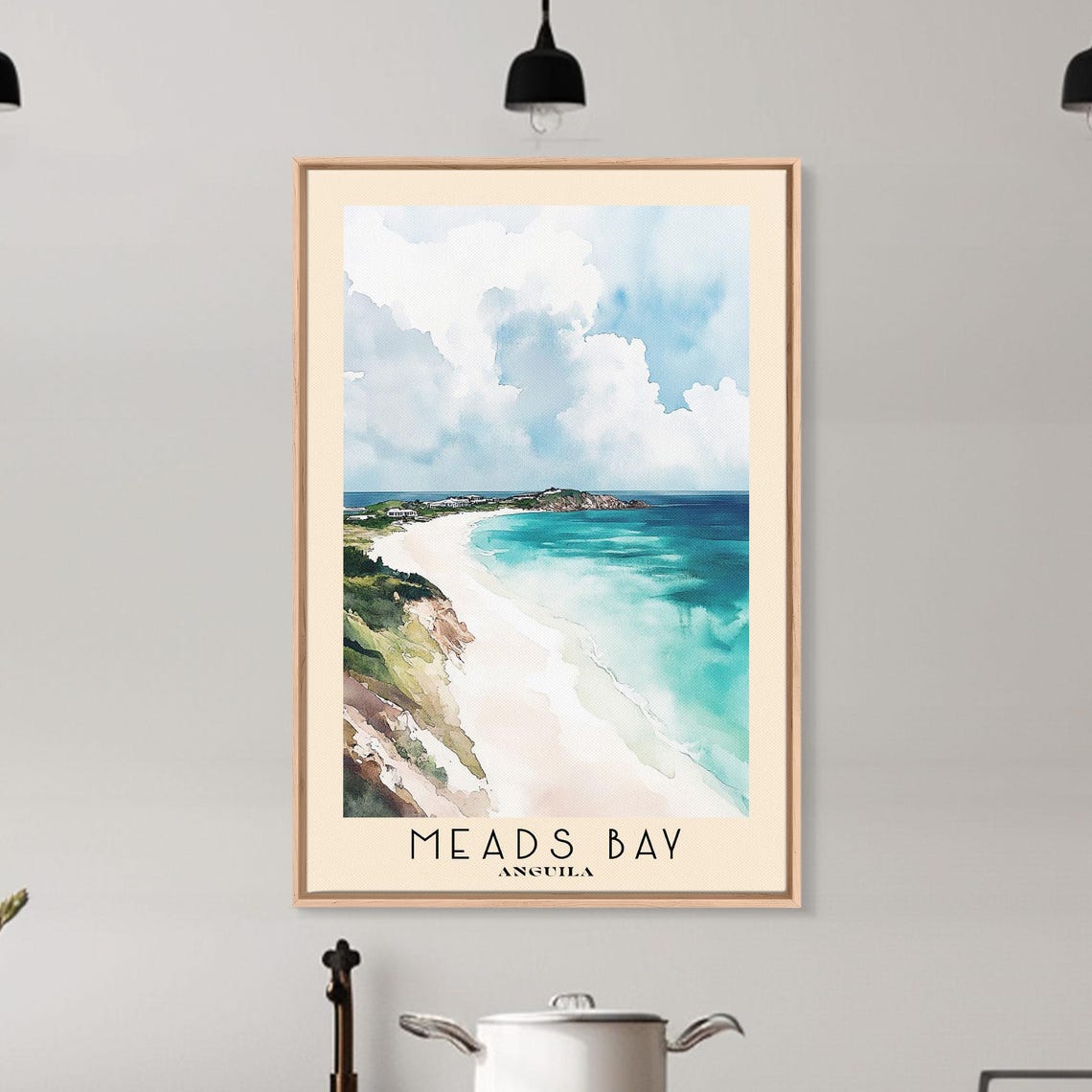 Meads Bay Anguilla Aerial Turquoise Bay White Sand Watercolor Poster - Image 6