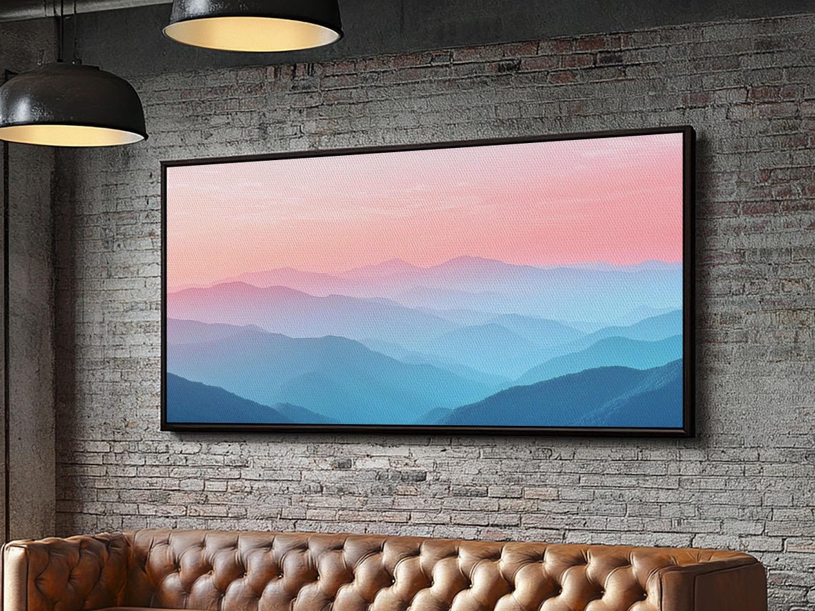 Vaporwave Landscape Painting Print Of The Blue Ridge Mountains Framed Print Foggy Mountain Landscape Painting Ready To Hang Art - Image 2