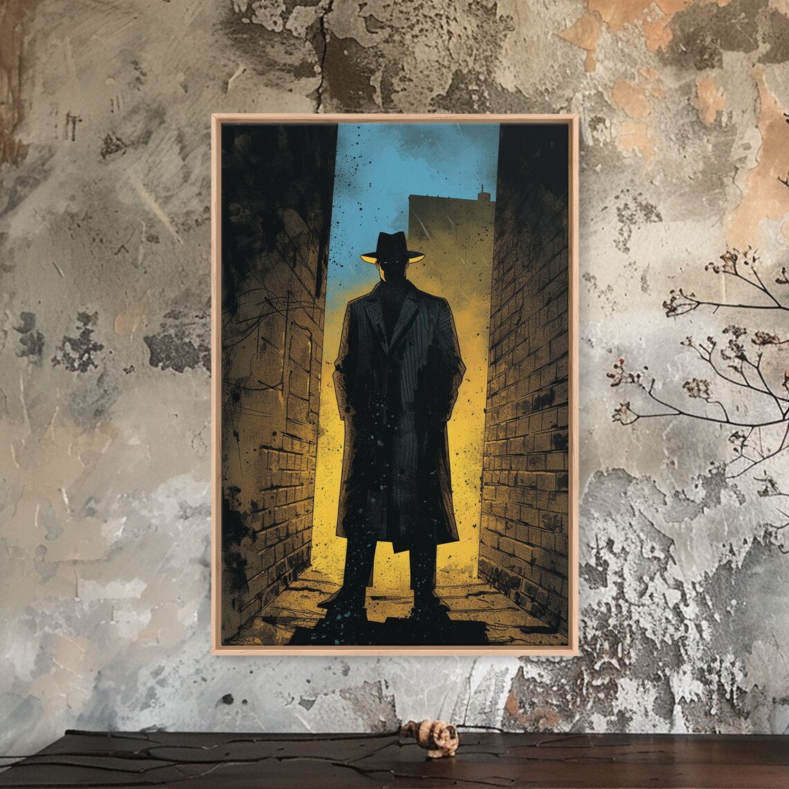 Comic Detective Alley Night Silhouette Fedora Trench Noir Wall Art - Image 4