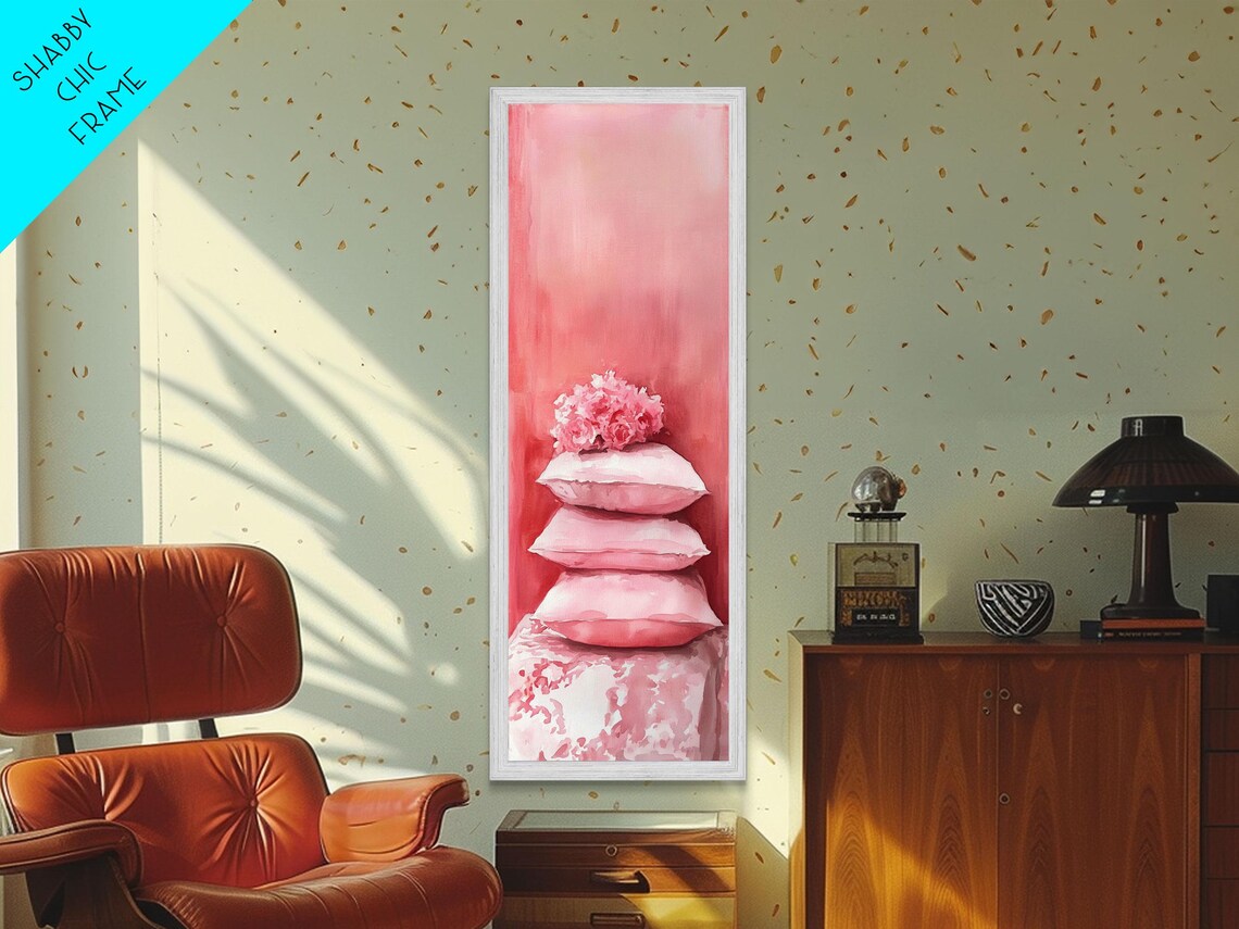 Pink Pillows And Peonies Watercolor Cozy Bedroom Decor Wall Art