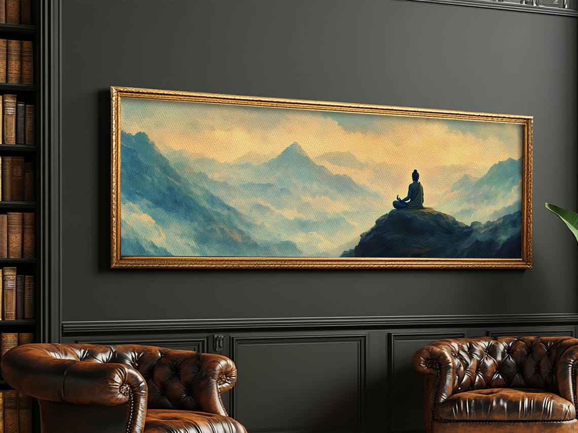 Buddha Meditating On Mountain Top Misty Zen Yoga Studio Poster - Image 5