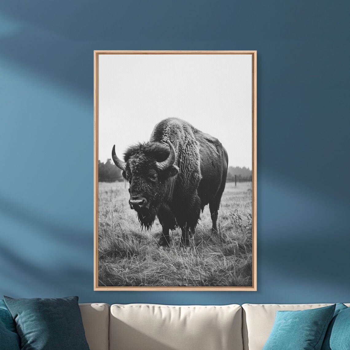 Majestic Bison Black and White Photography Wild Buffalo Art Poster
