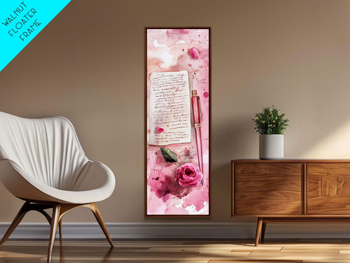 Romantic Love Letter With Rose And Pink Pen Watercolor Wall Art - Image 4