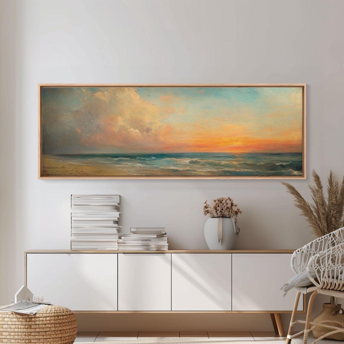 Moody Seascape Sunset Golden Horizon Storm Clouds Ocean Wall Art - Image 3