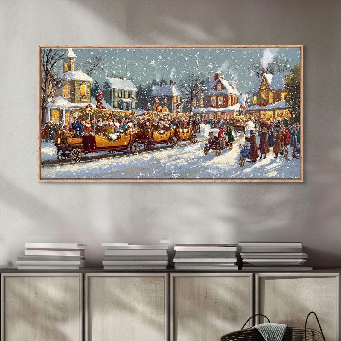 Vintage Christmas Parade Decorated Cars Snowy Street Festival Poster - Image 5