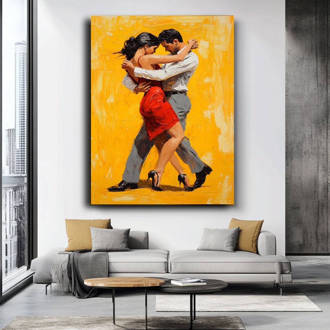 Tango Dancing Couple Red Dress Golden Background Passionate Dance Art Wall Poster - Image 3