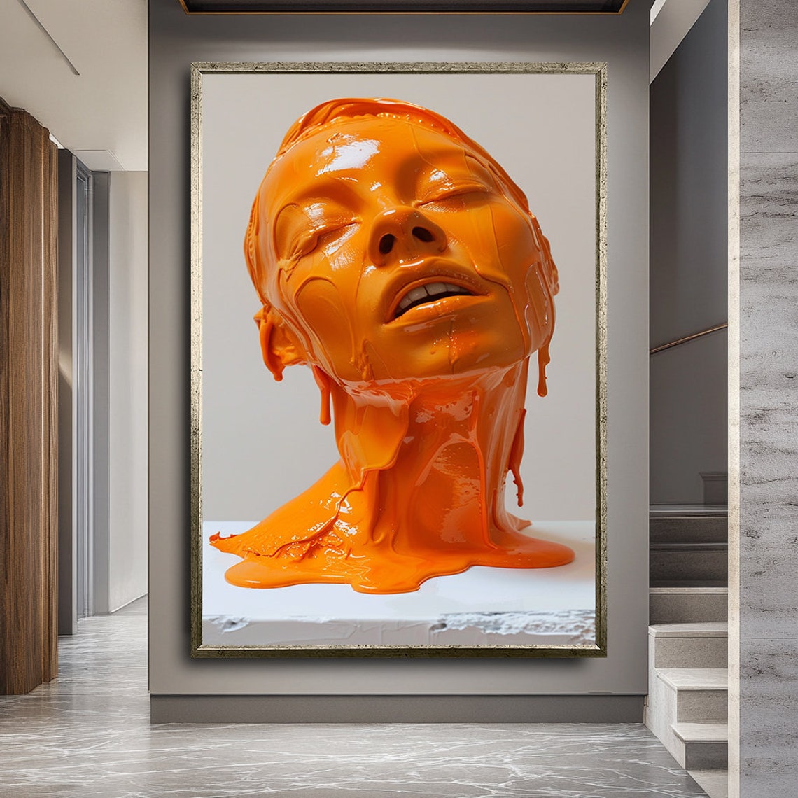 Orange 3d Woman Print Gorgeous Woman Wall Art 3d Woman Face Art Print Large Print Ready To Hang Woman Art Wall Art - Image 2