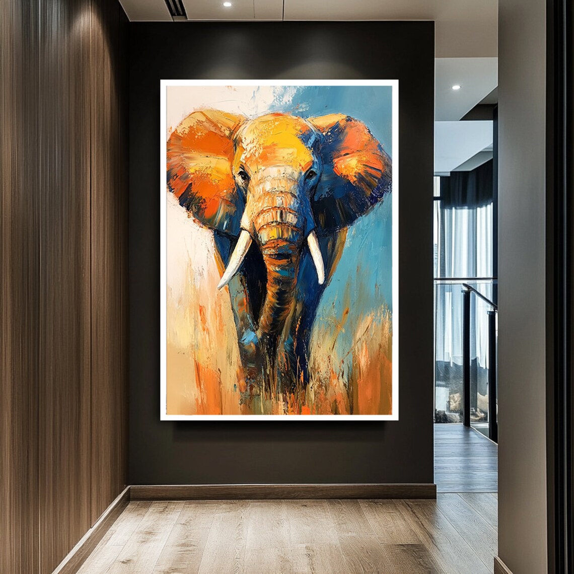 Majestic African Elephant Colorful Abstract Wildlife Front Facing Art Poster - Image 2
