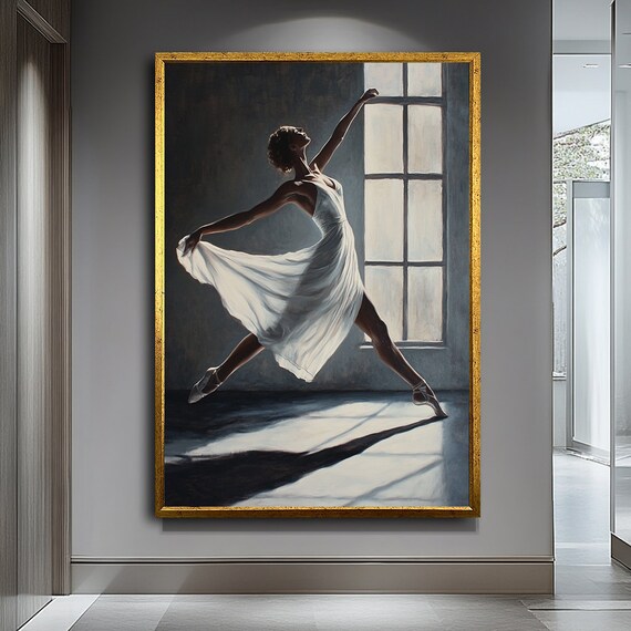 Ballet Dancer White Dress Dancing Window Light Graceful Ballerina Wall Art