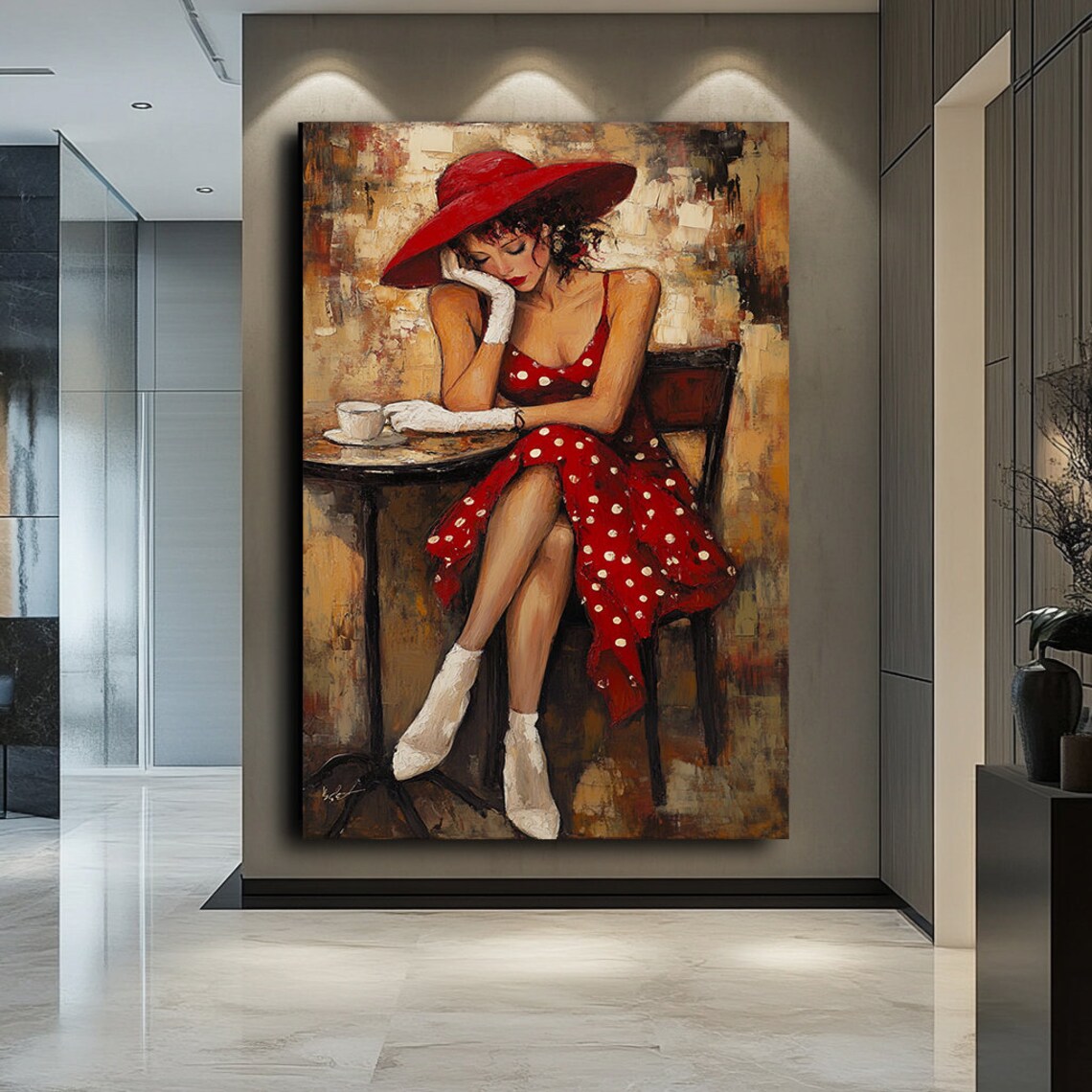 Elegant Woman in Polka Dot Dress, Glamour Art Print - Image 4