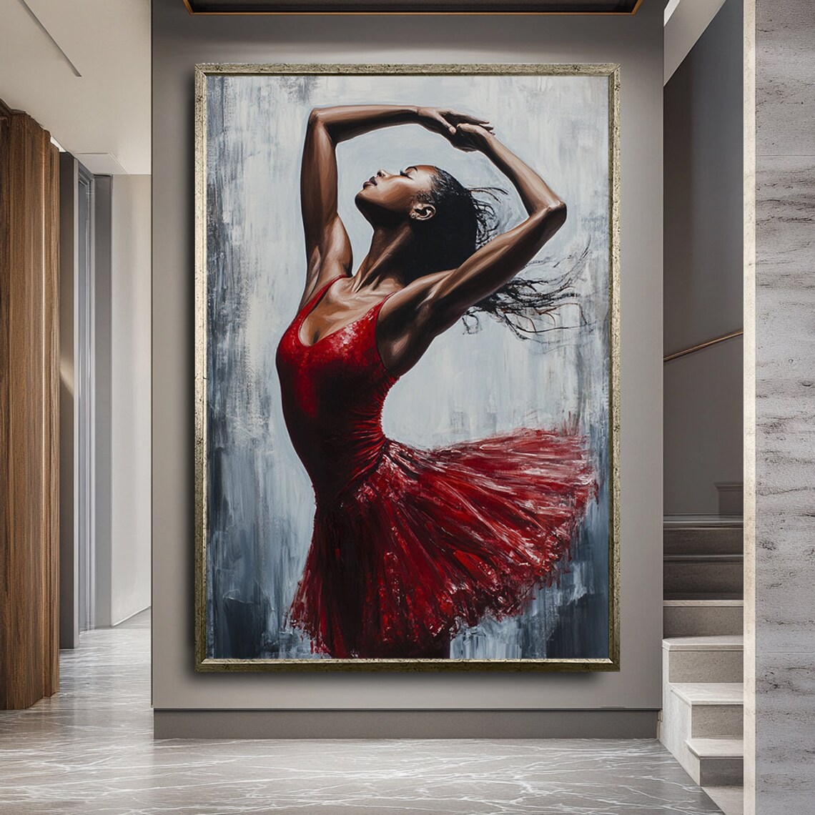 Ballerina In Red Dress Arms Arched Overhead Elegant Dance Painting Art Poster - Image 2