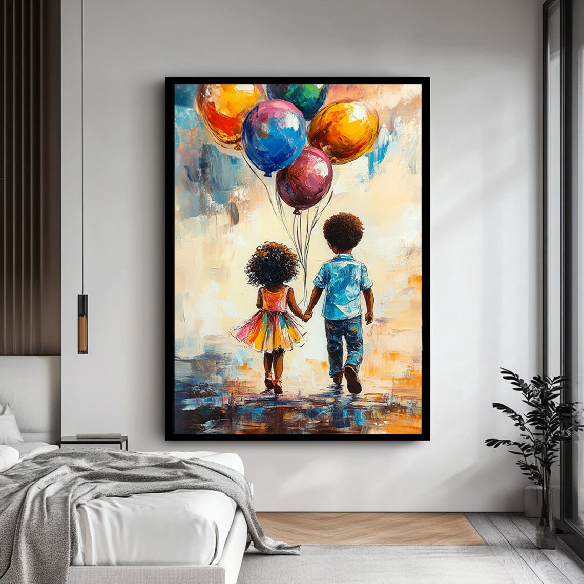 Boy And Girl Holding Hands Colorful Balloons Rainbow Tutu Art Poster - Image 4