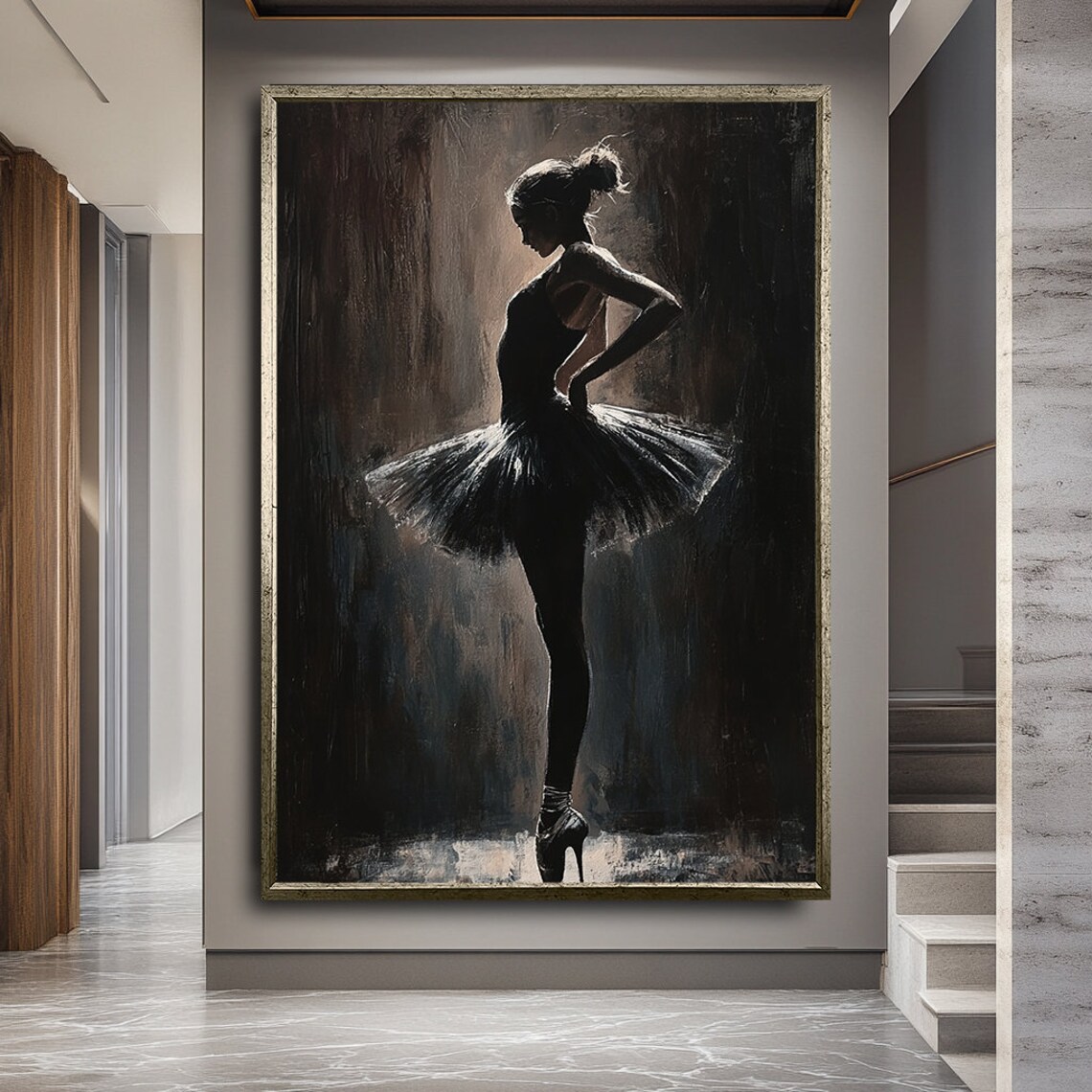 Black Ballerina Dark Tutu Moody Oil Painting Elegant Ballet Dancer Wall Poster - Image 2