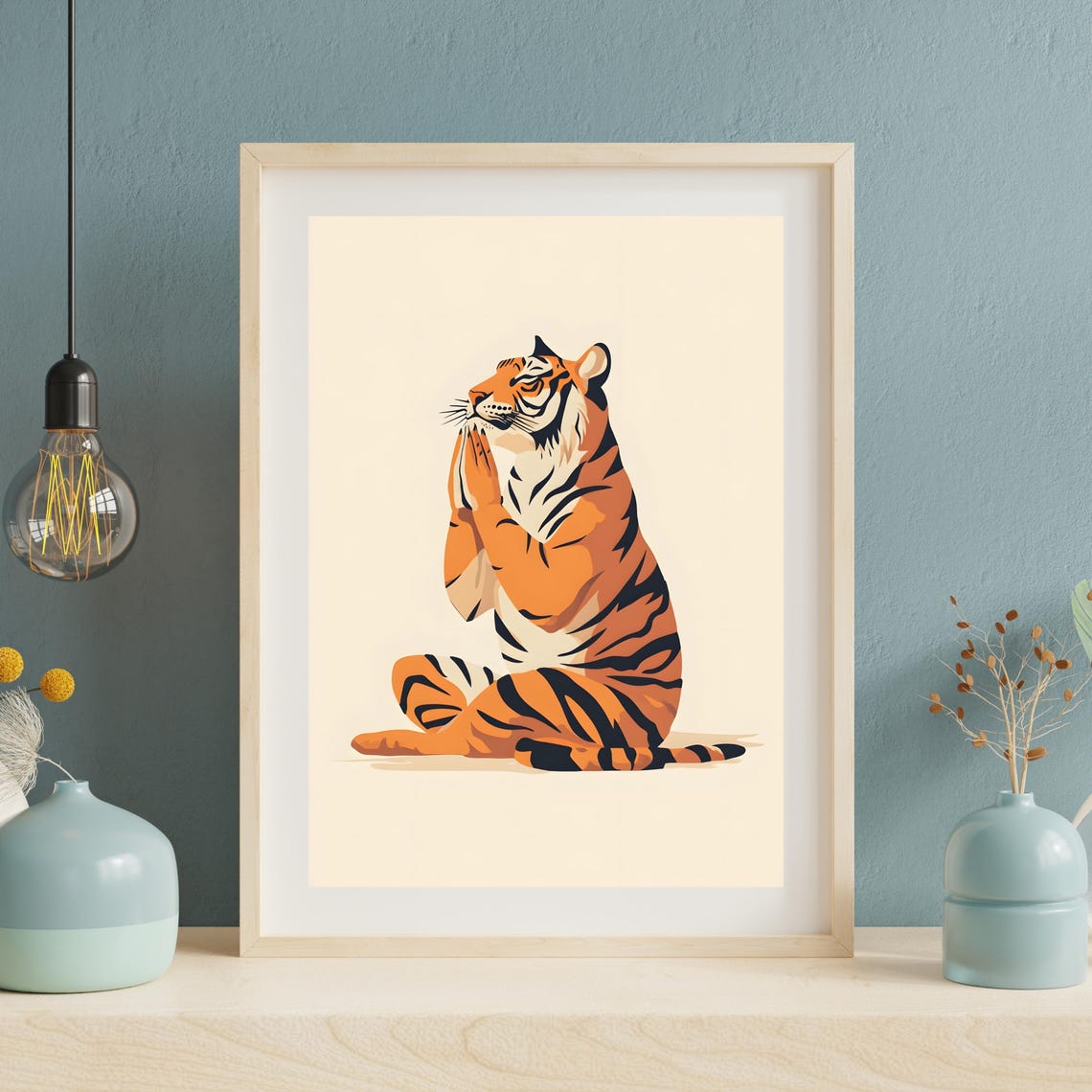 Serene Tiger Meditating in Lotus Pose Minimalist Cream Zen Poster - Image 5