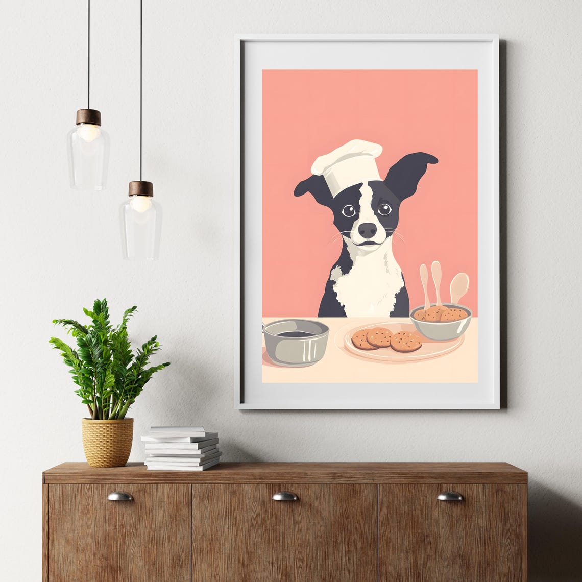 Cute Black and White Dog Chef Baking Cookies in the Kitchen Poster - Image 5