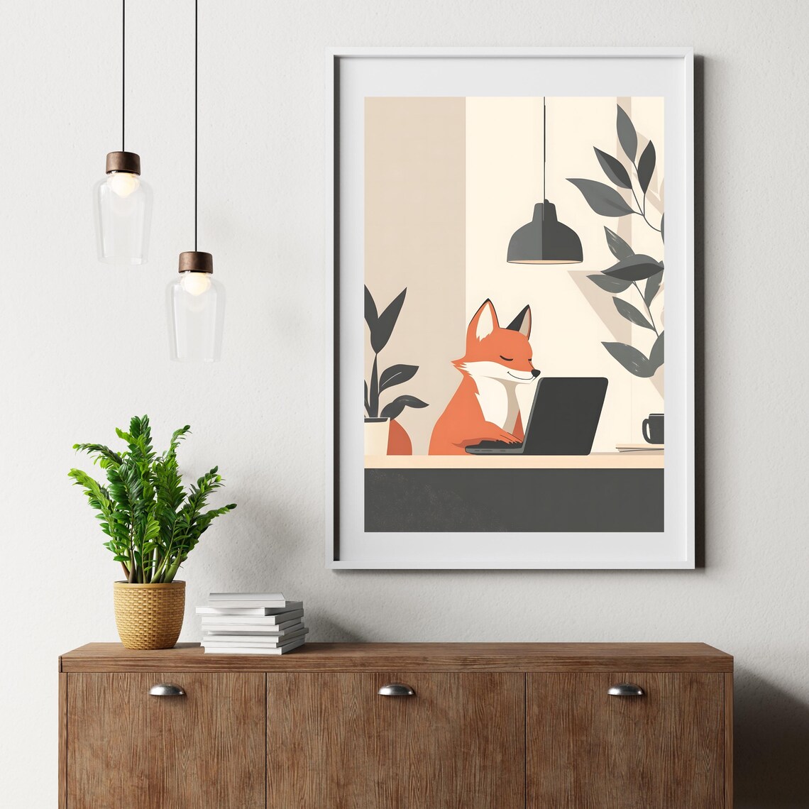 Fox Working Laptop Minimalist Office Desk Cute Animal Art Poster - Image 8
