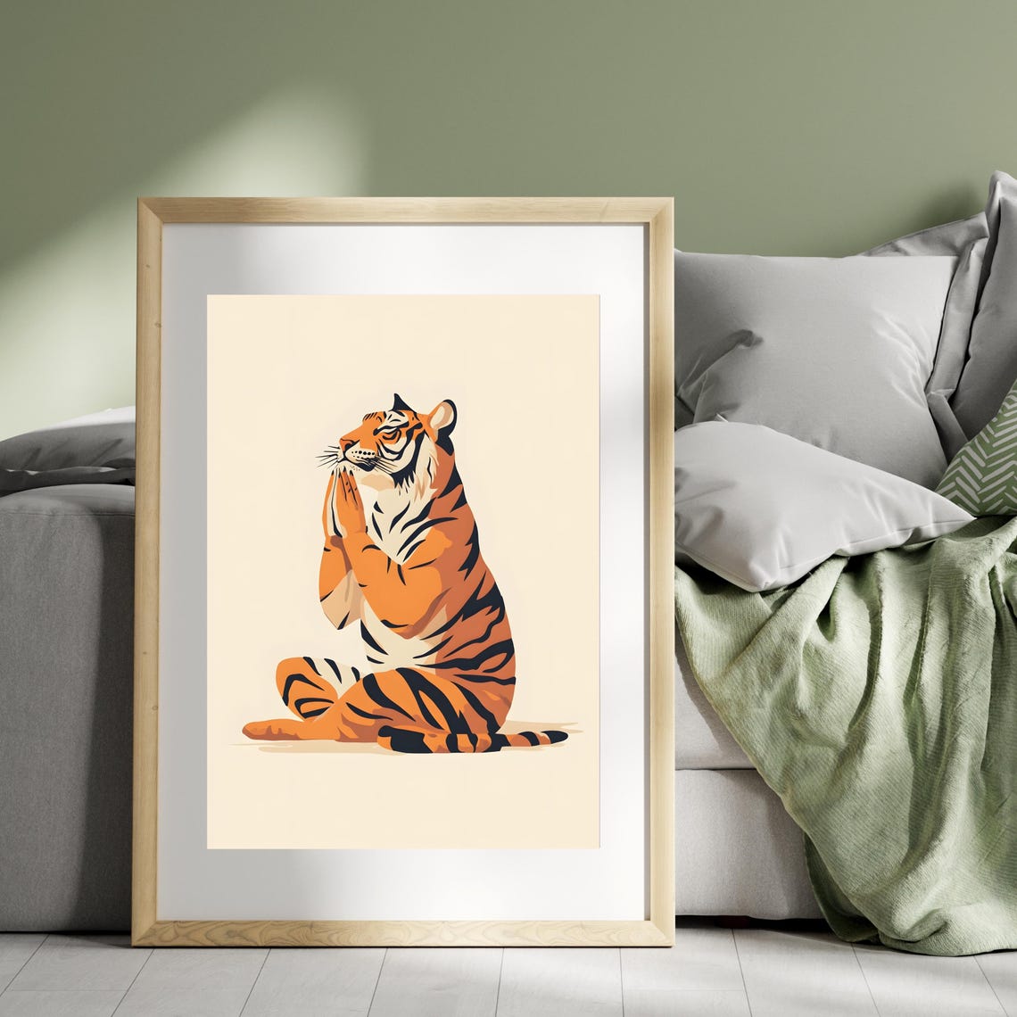 Serene Tiger Meditating in Lotus Pose Minimalist Cream Zen Poster - Image 2