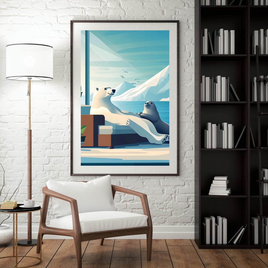 Polar Bear and Seal Relaxing on a Patio over the Arctic Bay Poster - Image 8