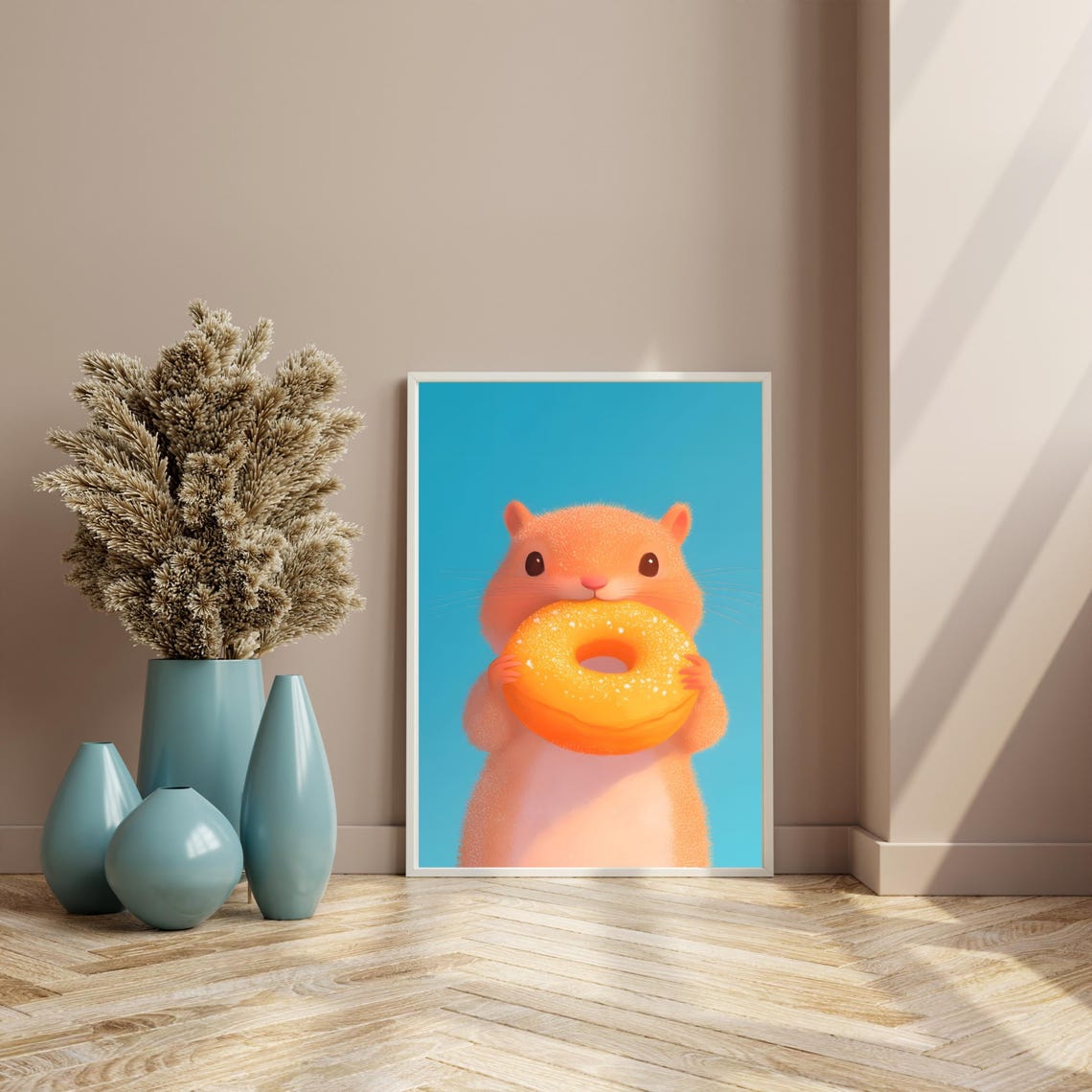 Adorable Orange Hamster Proudly Holding a Giant Glazed Donut Poster - Image 4
