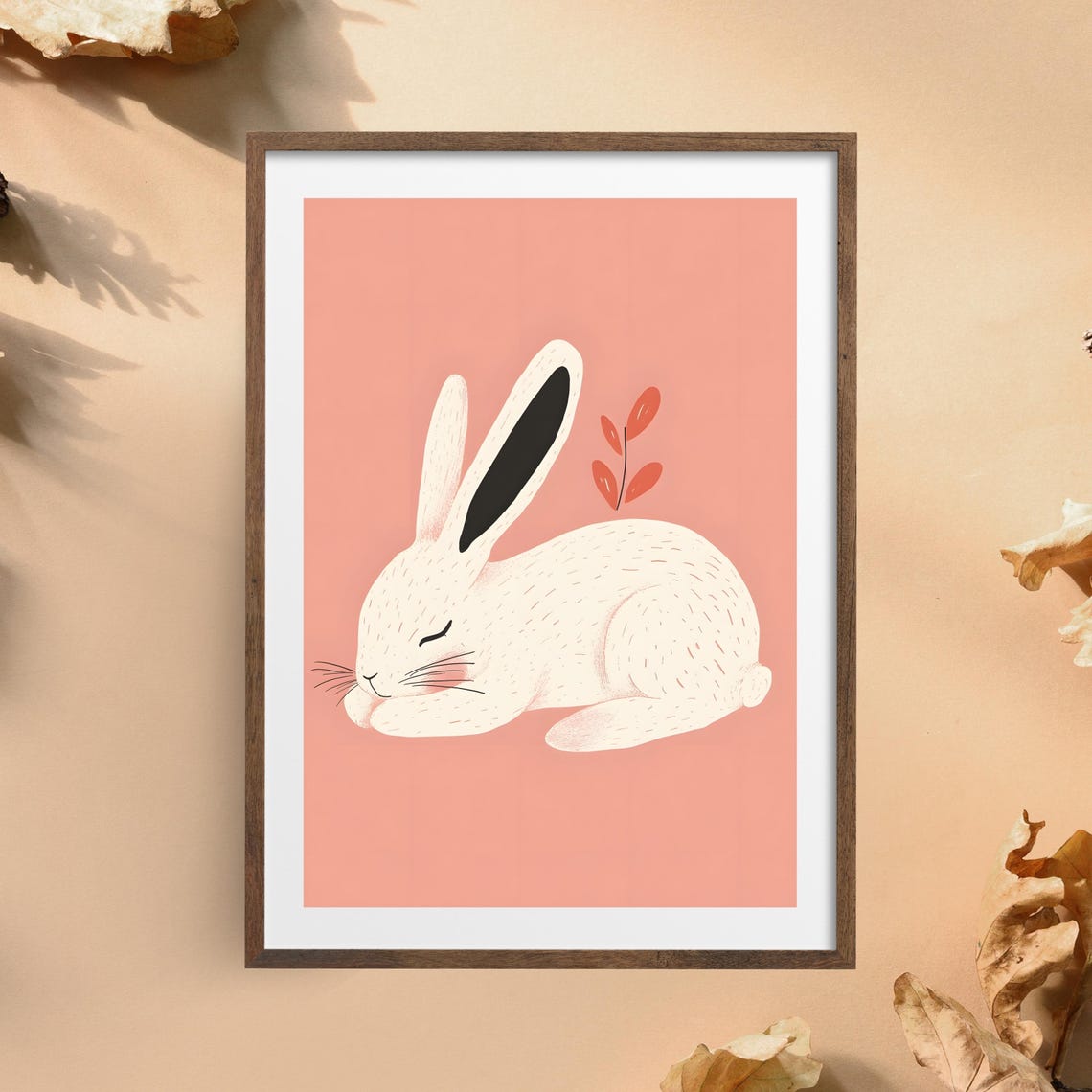 Cute Sleeping White Bunny on a Pink Background Nursery Poster - Image 5